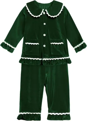 2-Piece Christmas 𝐏ajama Set for Toddler Kids Boy Girl Fleece Matching 𝐒leepwear Long Sleeve Button Down Tops Pants