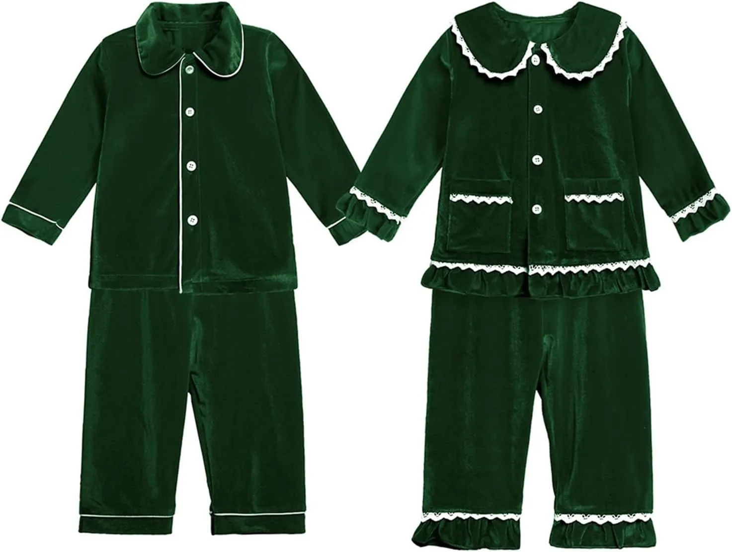 2-Piece Christmas 𝐏ajama Set for Toddler Kids Boy Girl Fleece Matching 𝐒leepwear Long Sleeve Button Down Tops Pants