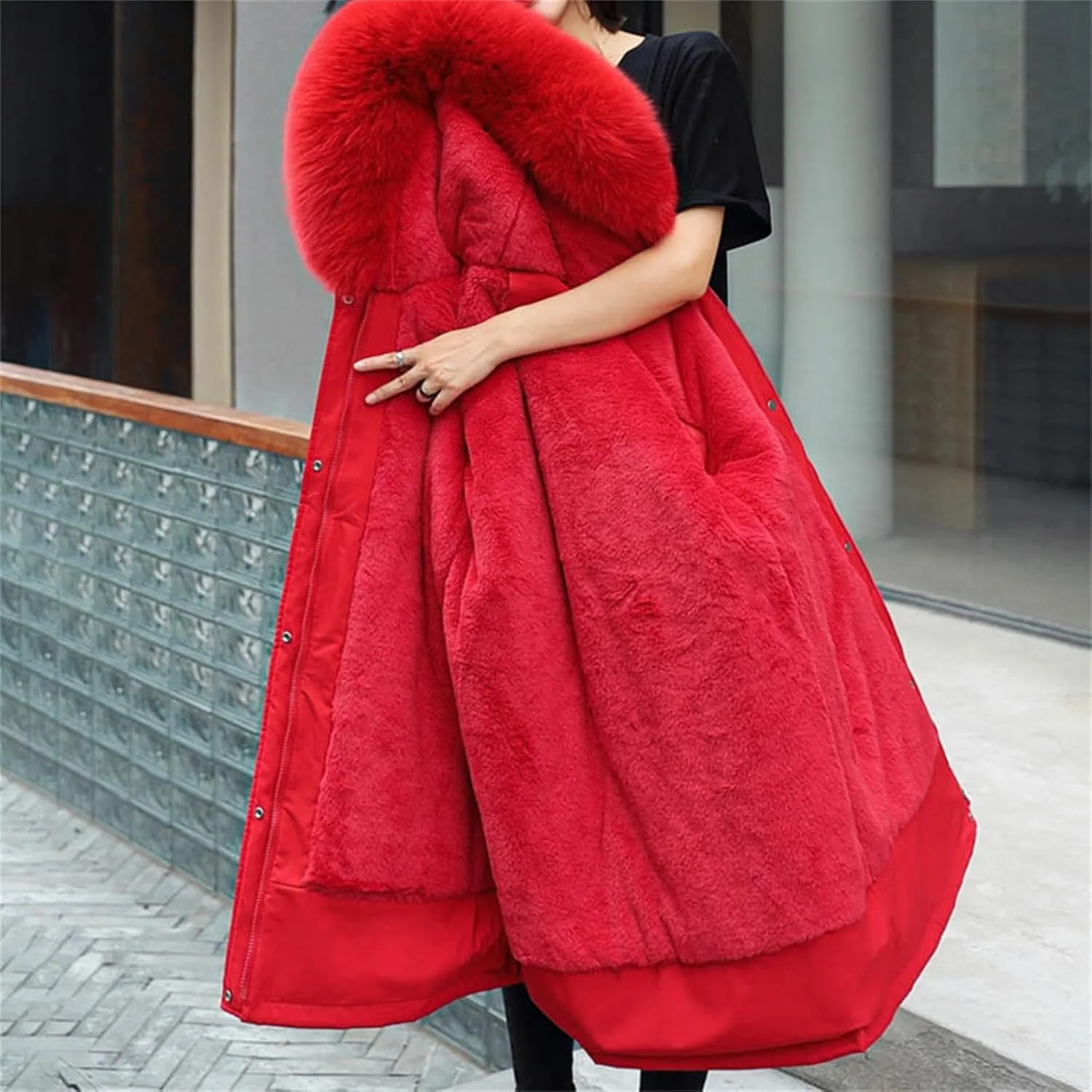 2024 Women's Fashion Trench Coat Fleece Hooded Warm Fleece Jackets Outerwear Padded Coat Winter Coats