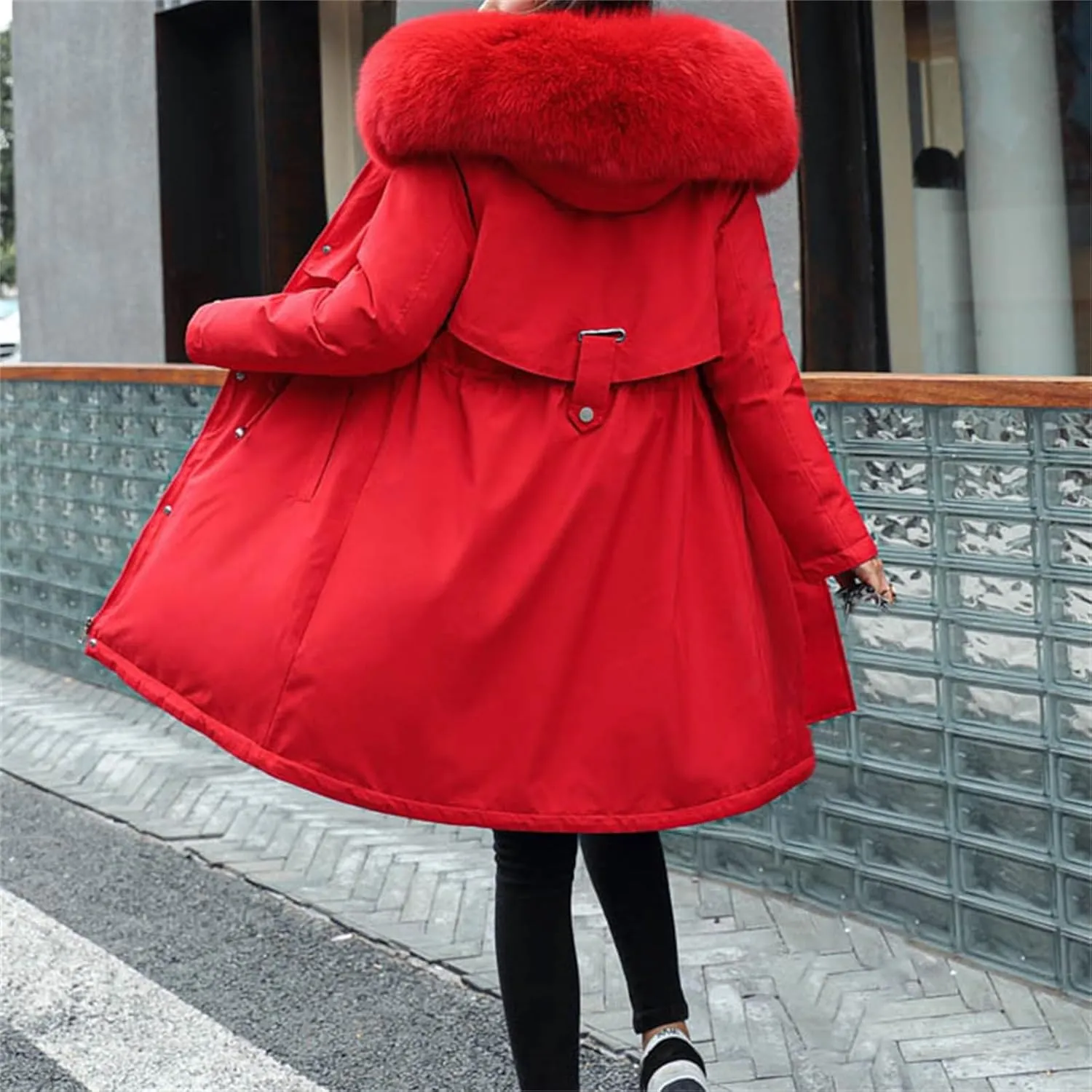 2024 Women's Fashion Trench Coat Fleece Hooded Warm Fleece Jackets Outerwear Padded Coat Winter Coats