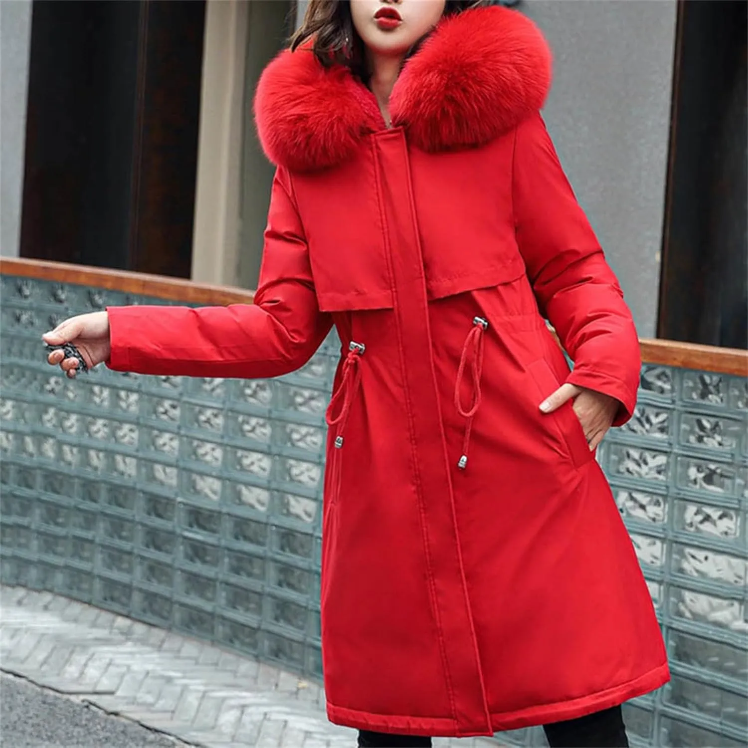 2024 Women's Fashion Trench Coat Fleece Hooded Warm Fleece Jackets Outerwear Padded Coat Winter Coats