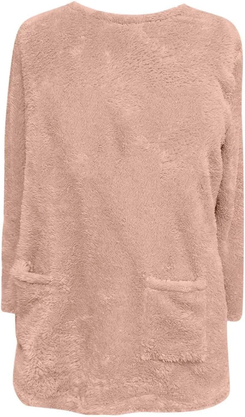 2024 Womens Sherpa Pullover Oversized Fuzzy Fleece Sweatshirts Faux Fur Fluffy Outerwear with Pockets Winter Soft Loungwear