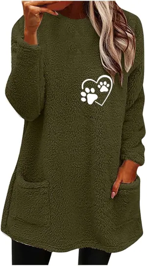 2024 Womens Sherpa Pullover Oversized Fuzzy Fleece Sweatshirts Faux Fur Fluffy Outerwear with Pockets Winter Soft Loungwear