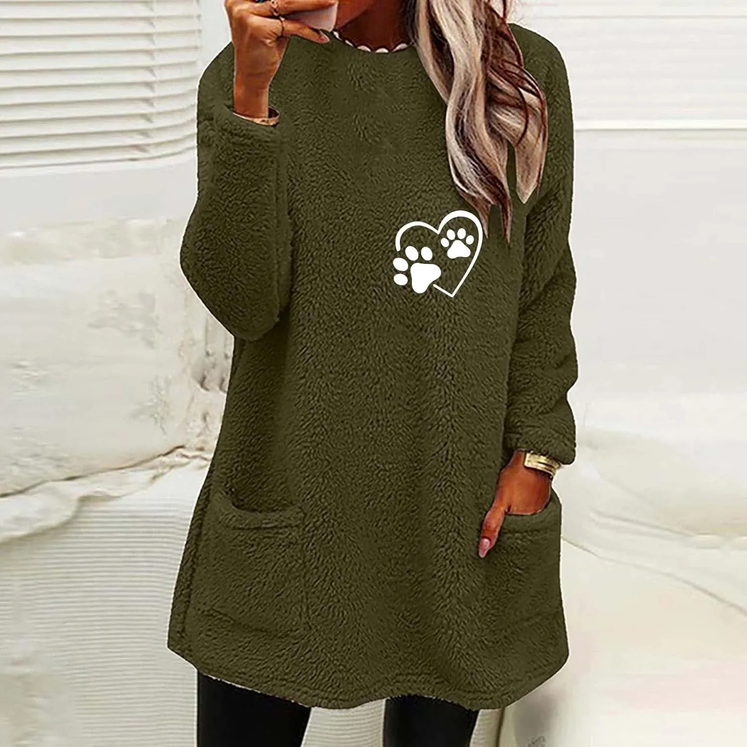 2024 Womens Sherpa Pullover Oversized Fuzzy Fleece Sweatshirts Faux Fur Fluffy Outerwear with Pockets Winter Soft Loungwear