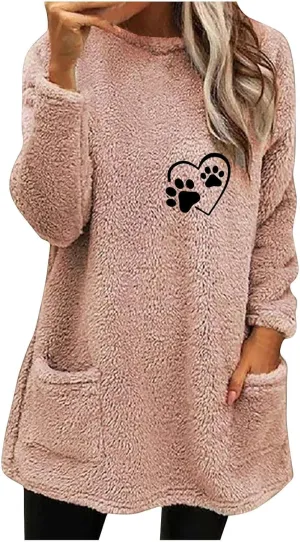 2024 Womens Sherpa Pullover Oversized Fuzzy Fleece Sweatshirts Faux Fur Fluffy Outerwear with Pockets Winter Soft Loungwear