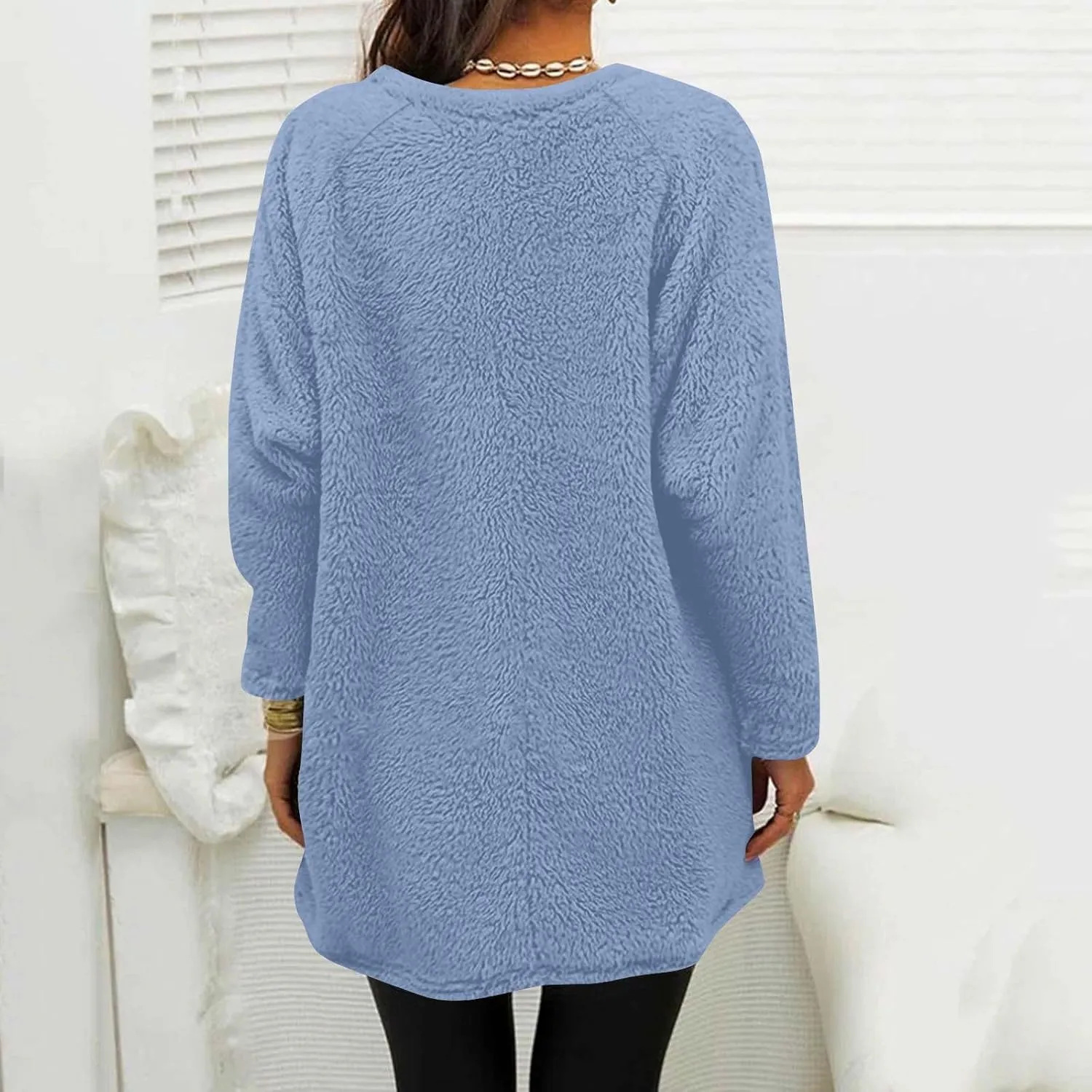 2024 Womens Sherpa Pullover Oversized Fuzzy Fleece Sweatshirts Faux Fur Fluffy Outerwear with Pockets Winter Soft Loungwear
