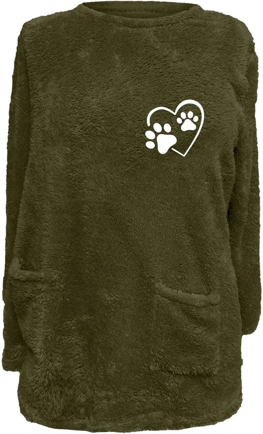 2024 Womens Sherpa Pullover Oversized Fuzzy Fleece Sweatshirts Faux Fur Fluffy Outerwear with Pockets Winter Soft Loungwear