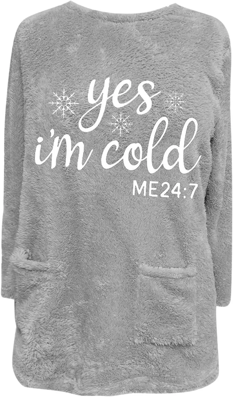 2024 Womens Sherpa Pullover Oversized Fuzzy Fleece Sweatshirts Faux Fur Fluffy Outerwear with Pockets Winter Soft Loungwear