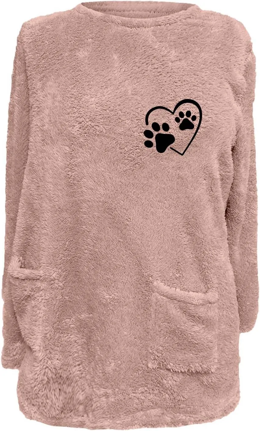 2024 Womens Sherpa Pullover Oversized Fuzzy Fleece Sweatshirts Faux Fur Fluffy Outerwear with Pockets Winter Soft Loungwear