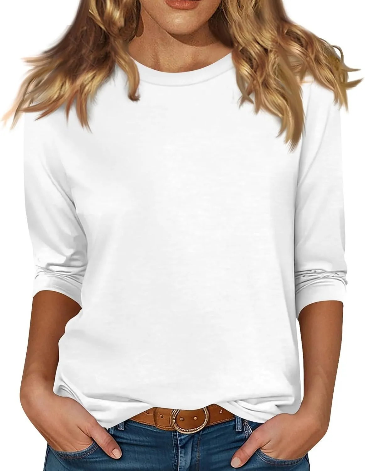 3/4 Length Sleeve Womens Tops Thermal Funny Shirts Dressy Fleece Three Quarter Length Blouses Crewneck Sweatshirt