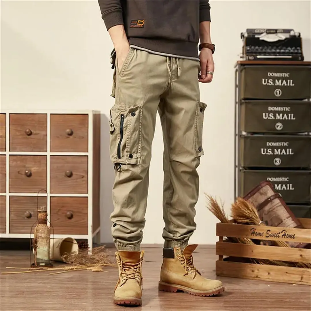 Alloaone Mens Spring Autumn Cargo Pants Multi Pocket Khaki Trousers Military Cotton Pantalon Cargo Pants