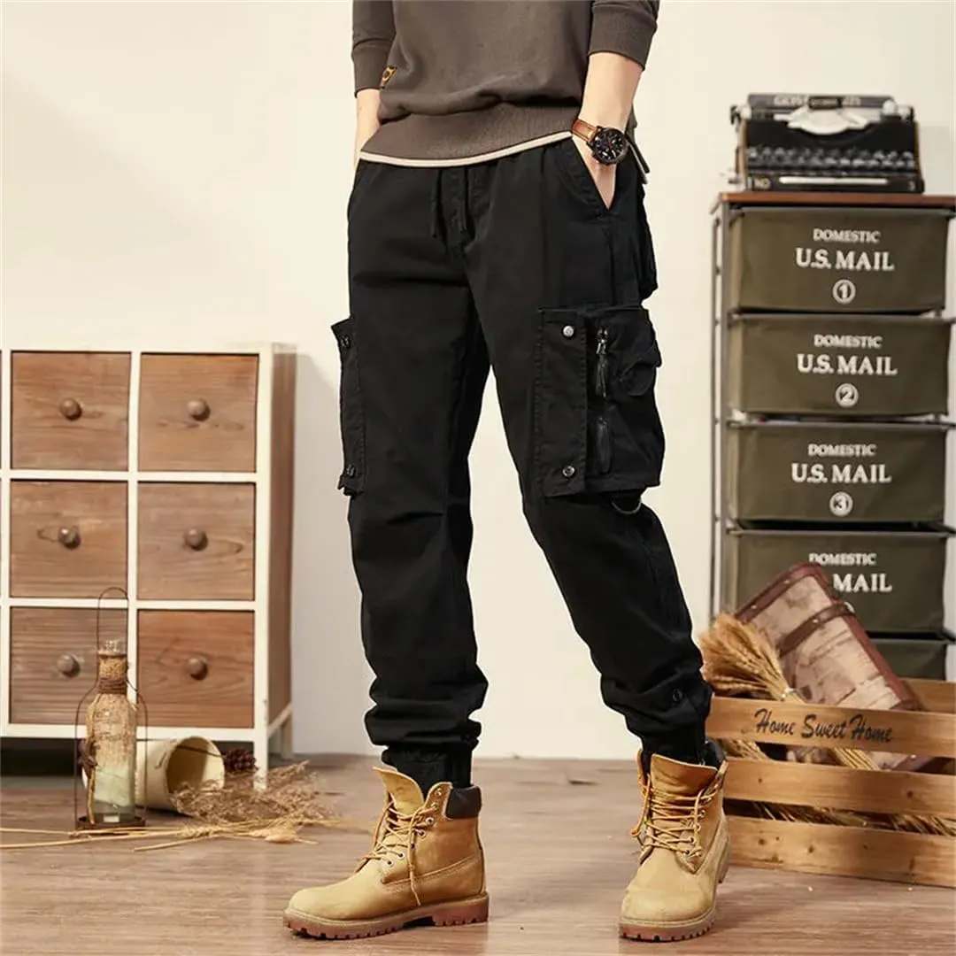 Alloaone Mens Spring Autumn Cargo Pants Multi Pocket Khaki Trousers Military Cotton Pantalon Cargo Pants