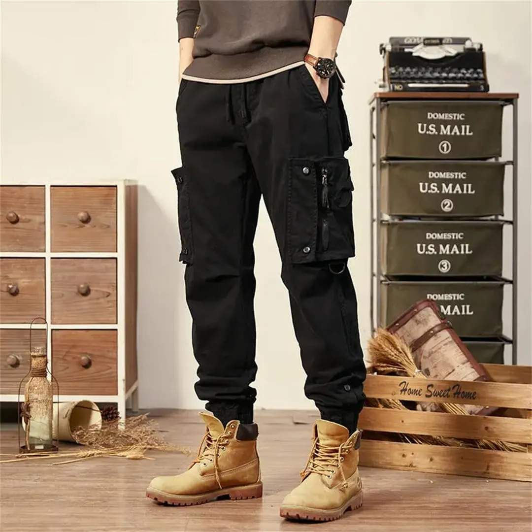 Alloaone Mens Spring Autumn Cargo Pants Multi Pocket Khaki Trousers Military Cotton Pantalon Cargo Pants