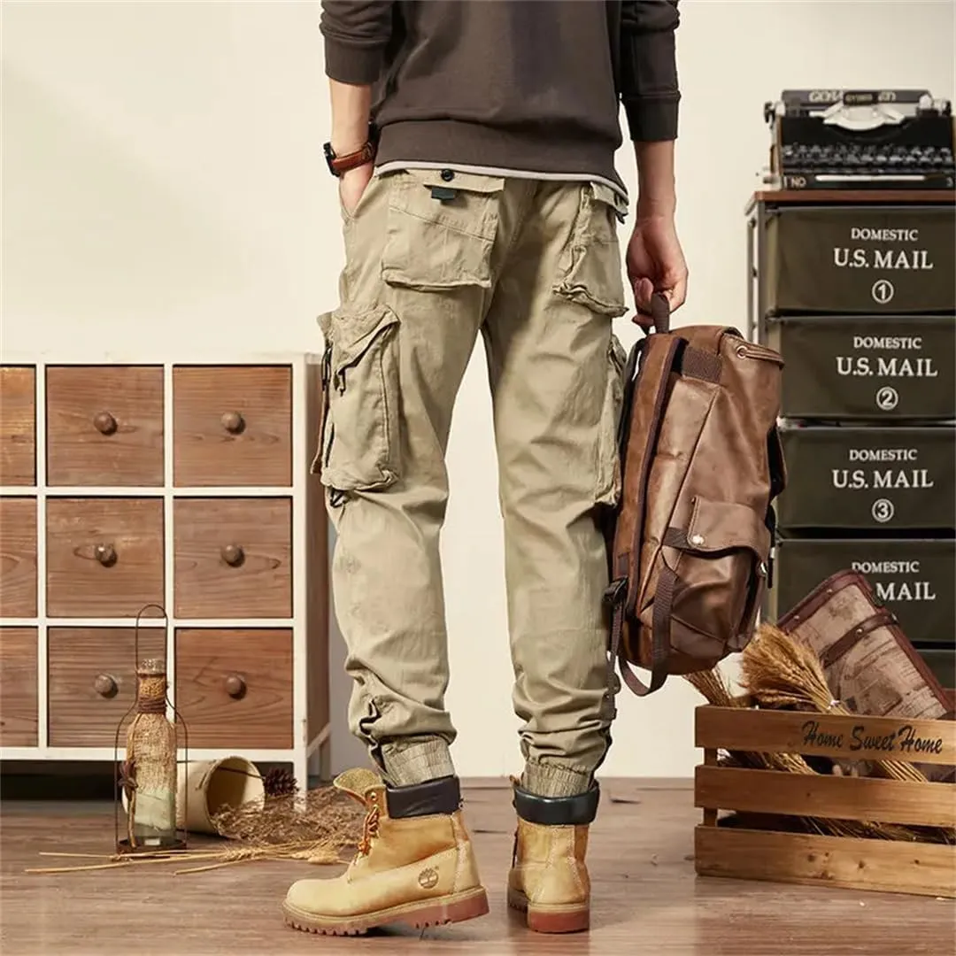 Alloaone Mens Spring Autumn Cargo Pants Multi Pocket Khaki Trousers Military Cotton Pantalon Cargo Pants