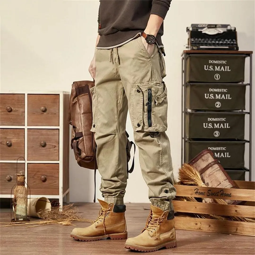 Alloaone Mens Spring Autumn Cargo Pants Multi Pocket Khaki Trousers Military Cotton Pantalon Cargo Pants