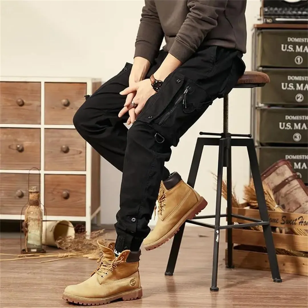 Alloaone Mens Spring Autumn Cargo Pants Multi Pocket Khaki Trousers Military Cotton Pantalon Cargo Pants