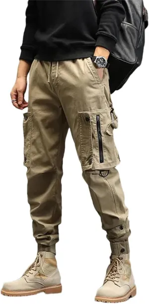 Alloaone Mens Spring Autumn Cargo Pants Multi Pocket Khaki Trousers Military Cotton Pantalon Cargo Pants