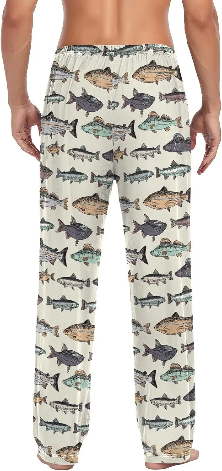 Aslsiy Mens Pajama Pants Vintage Fishes Autumn Pajama Bottoms Winter Lounge Sleep Pants S