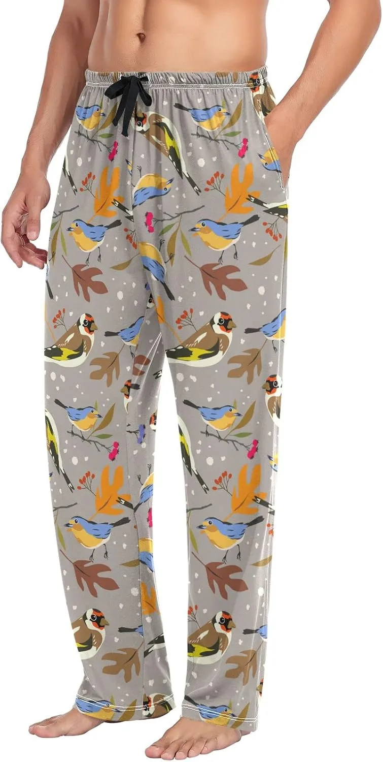 Autumn Bird Goldfinch Robin Men's Pajama Pants Sleepwear Lounge Pajama Bottoms