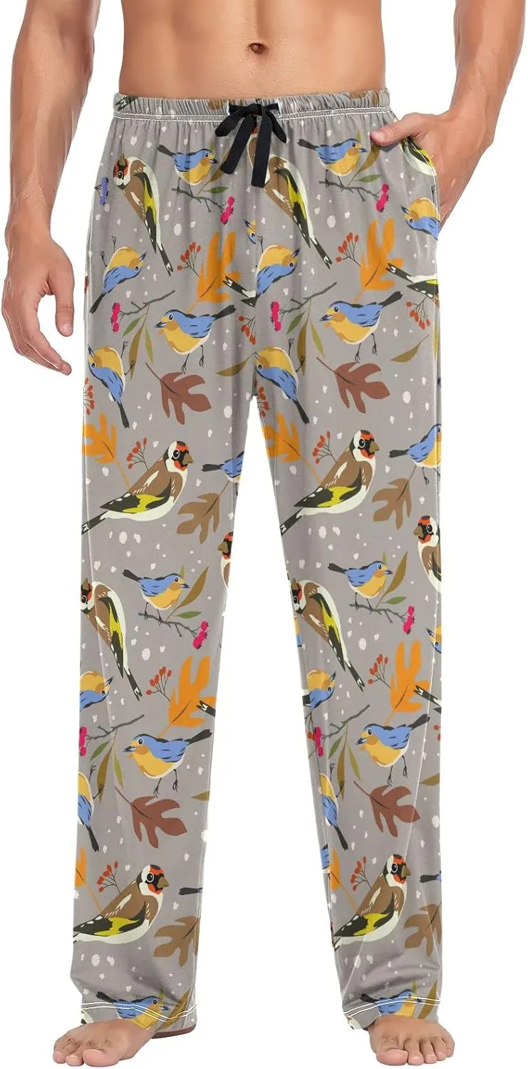 Autumn Bird Goldfinch Robin Men's Pajama Pants Sleepwear Lounge Pajama Bottoms