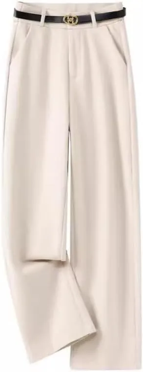 Autumn Winter Woolen Wide-Leg Pants Women's Loose Thick Straight-Leg High-Waist Casual Trousers