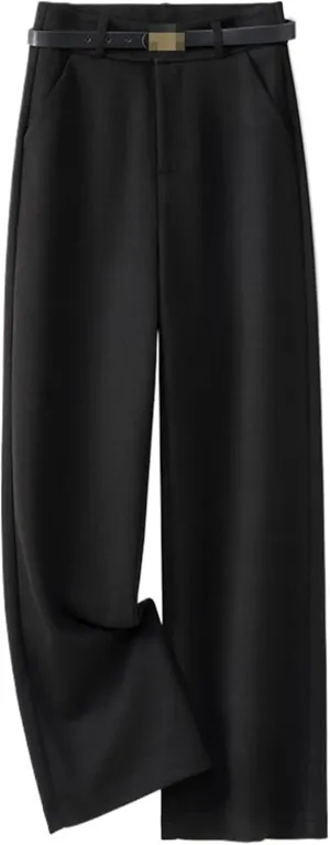 Autumn Winter Woolen Wide-Leg Pants Women's Loose Thick Straight-Leg High-Waist Casual Trousers