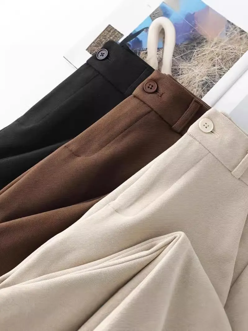 Autumn Winter Woolen Wide-Leg Pants Women's Loose Thick Straight-Leg High-Waist Casual Trousers
