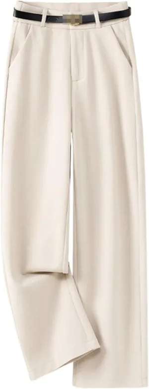 Autumn Winter Woolen Wide-Leg Pants Women's Loose Thick Straight-Leg High-Waist Casual Trousers