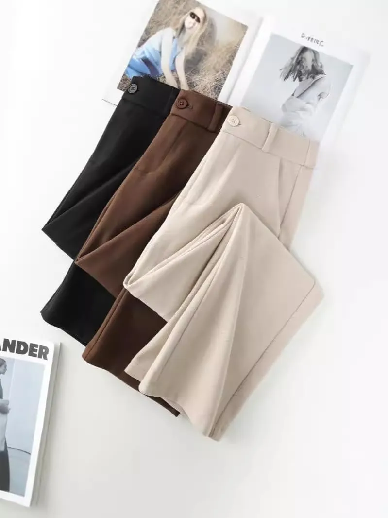 Autumn Winter Woolen Wide-Leg Pants Women's Loose Thick Straight-Leg High-Waist Casual Trousers