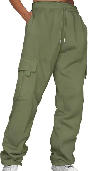 Baggy Sweatpants for Women Autumn and Winter Leisure Solid Color Hooded Sweater Pants with Cargo Sweatpants for