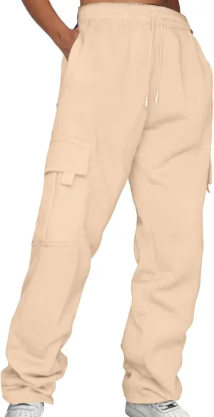 Baggy Sweatpants for Women Autumn and Winter Leisure Solid Color Hooded Sweater Pants with Cargo Sweatpants for