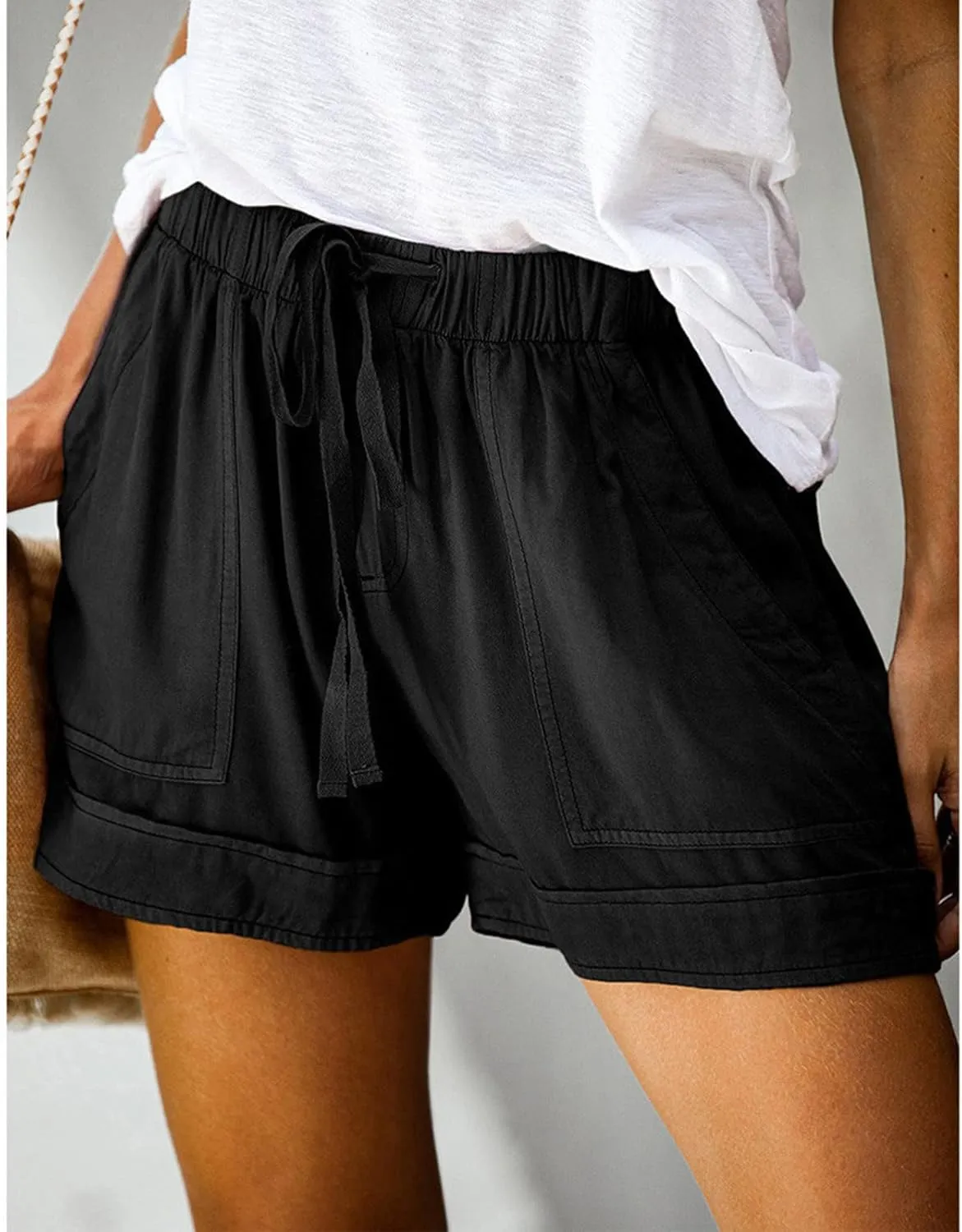 Binmer 2024 Womens Summer Shorts Plus Size Casual Comfy Drawstring Elastic Waist Shorts Pant with Pockets Lightweight S-5XL