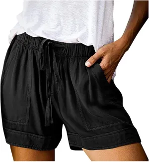 Binmer 2024 Womens Summer Shorts Plus Size Casual Comfy Drawstring Elastic Waist Shorts Pant with Pockets Lightweight S-5XL