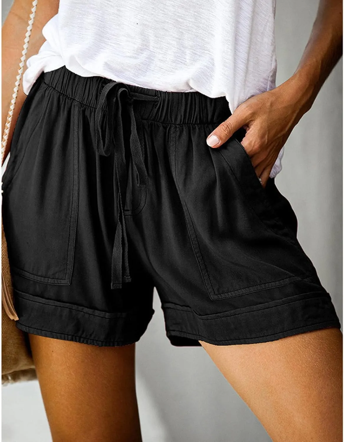 Binmer 2024 Womens Summer Shorts Plus Size Casual Comfy Drawstring Elastic Waist Shorts Pant with Pockets Lightweight S-5XL