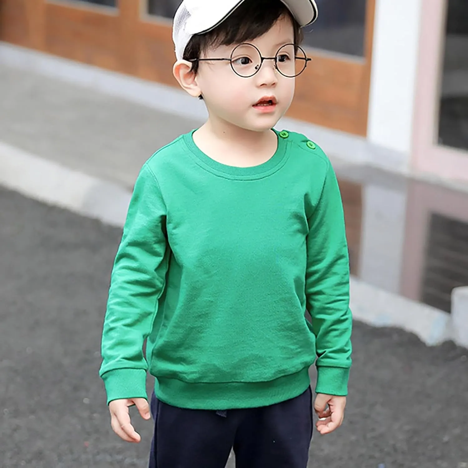 Boys and Toddlers' Basic Cotton Sweatshirt Baby Girl Classic Solid Crewneck Sweatshirt Pullover Tops Long Sleeve Shirt