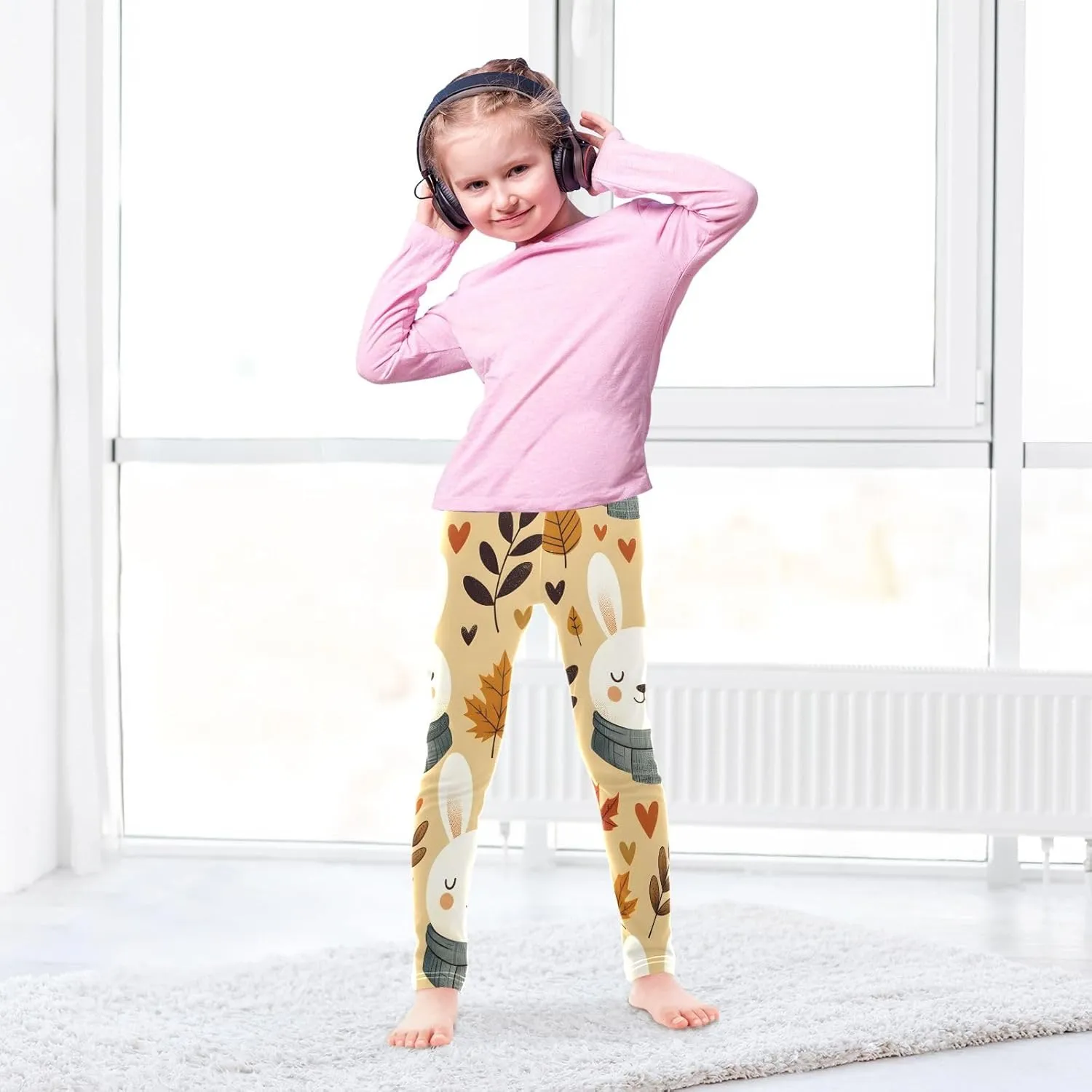 Bunny Head Love Autumn Girls Leggings Stretch Tights Pants Toddler Workout Dance Yoga Pants,4T