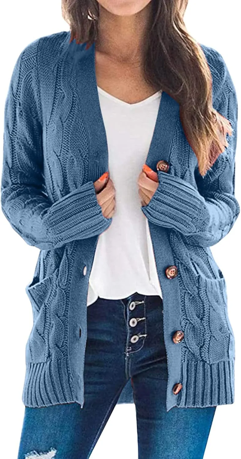 Cardigan Sweater for Women Open Front Button Sweaters with Pockets Long Sleeve Button Down Cardigans Sweaters