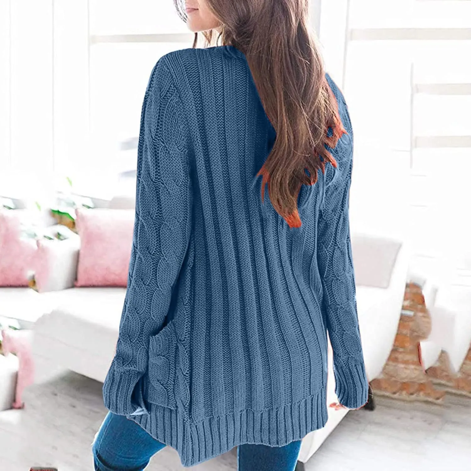 Cardigan Sweater for Women Open Front Button Sweaters with Pockets Long Sleeve Button Down Cardigans Sweaters