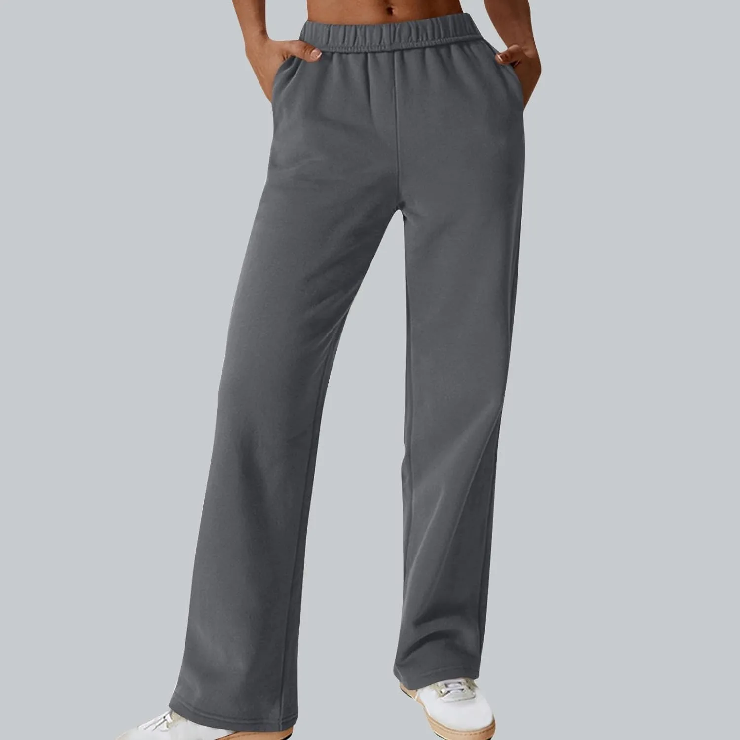 Comfy Straight Leg Pants for Women High Waisted Solid Color Lounge Trousers Pants with Pockets Casual Sweatpants