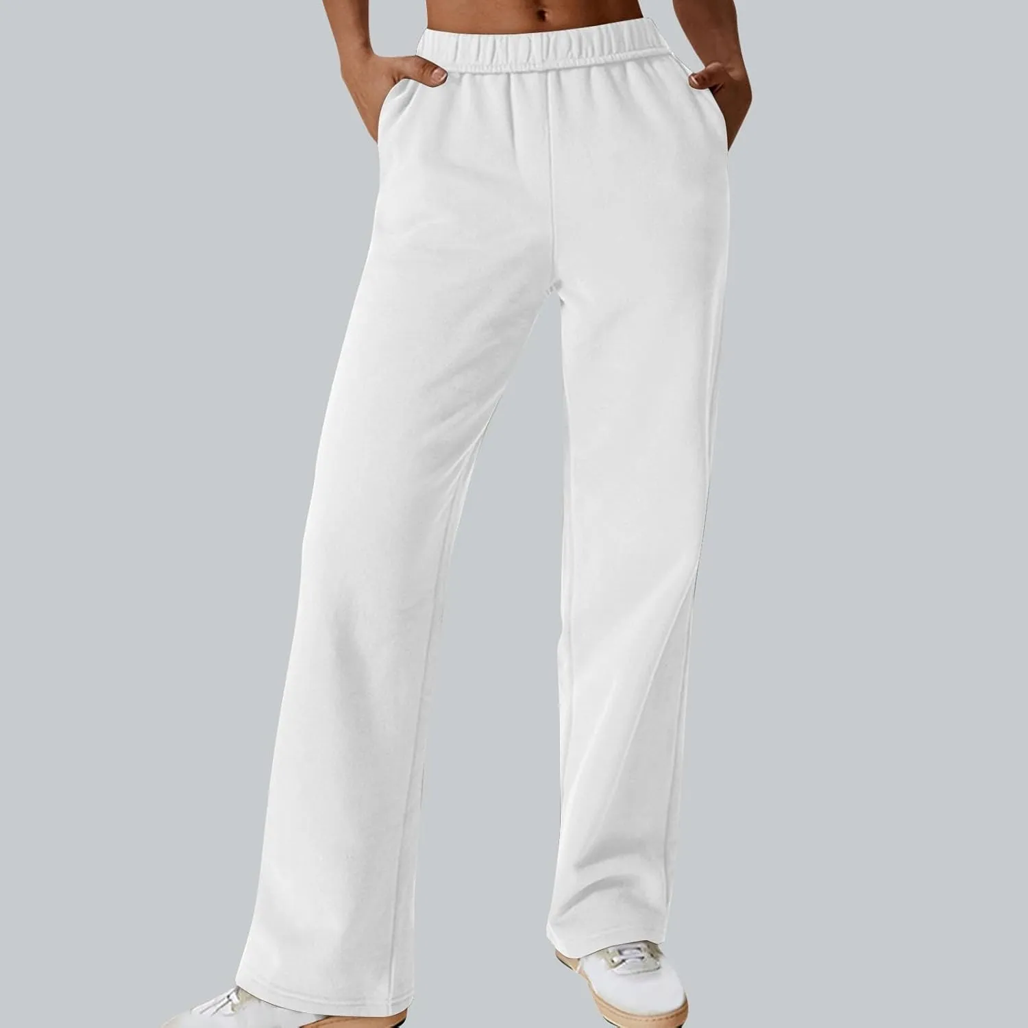 Comfy Straight Leg Pants for Women High Waisted Solid Color Lounge Trousers Pants with Pockets Casual Sweatpants