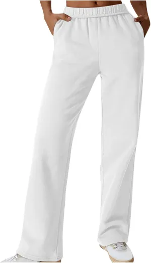 Comfy Straight Leg Pants for Women High Waisted Solid Color Lounge Trousers Pants with Pockets Casual Sweatpants