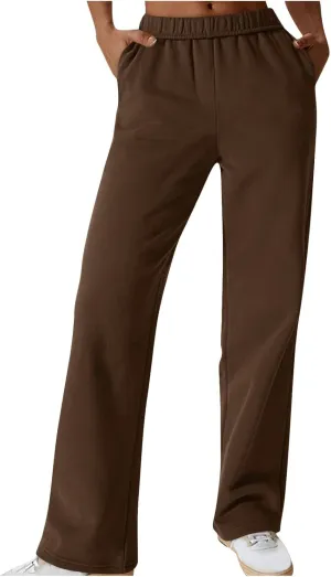 Comfy Straight Leg Pants for Women High Waisted Solid Color Lounge Trousers Pants with Pockets Casual Sweatpants