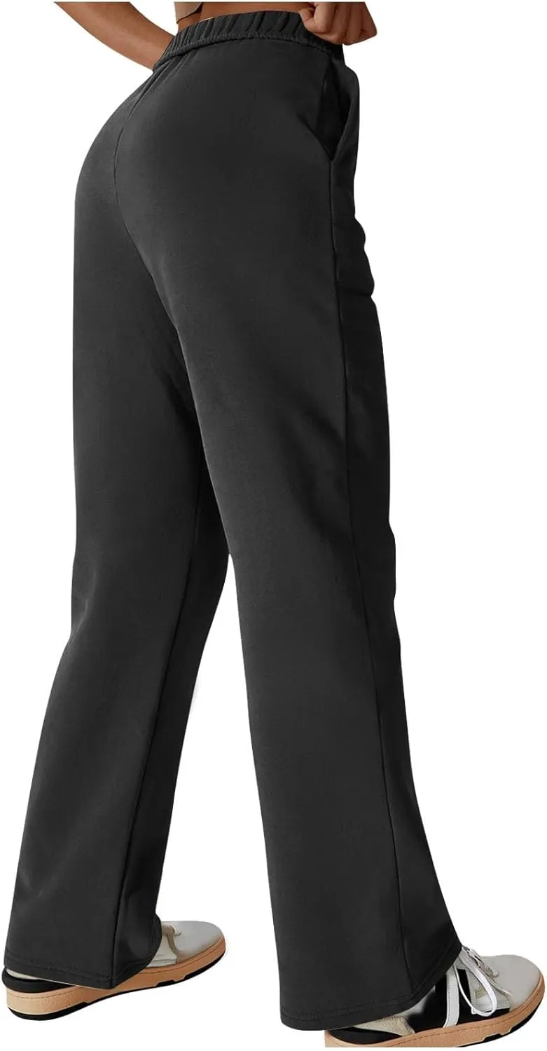 Comfy Straight Leg Pants for Women High Waisted Solid Color Lounge Trousers Pants with Pockets Casual Sweatpants