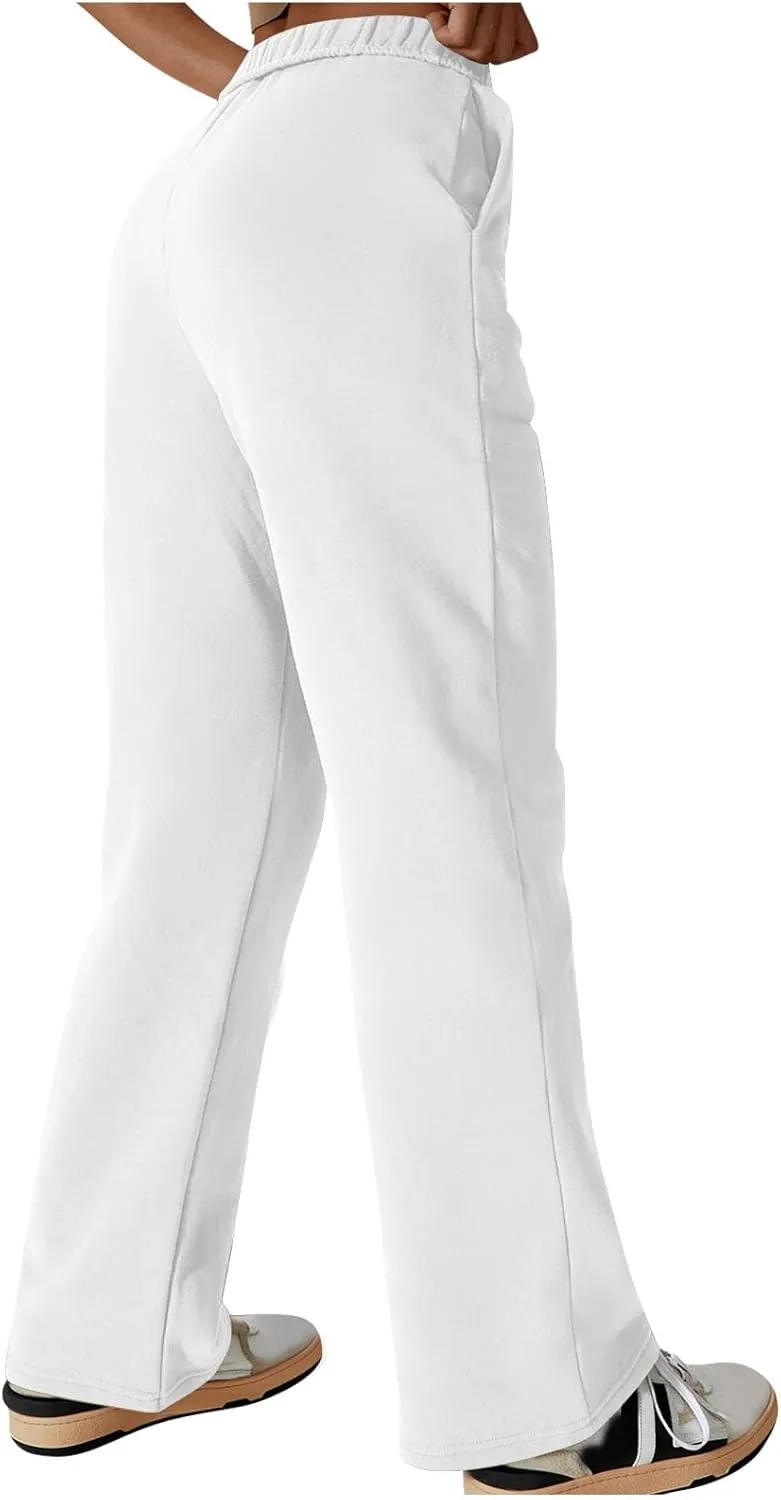 Comfy Straight Leg Pants for Women High Waisted Solid Color Lounge Trousers Pants with Pockets Casual Sweatpants