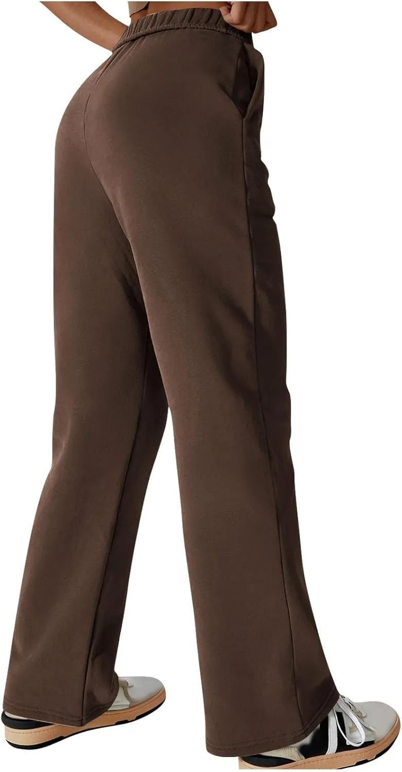 Comfy Straight Leg Pants for Women High Waisted Solid Color Lounge Trousers Pants with Pockets Casual Sweatpants