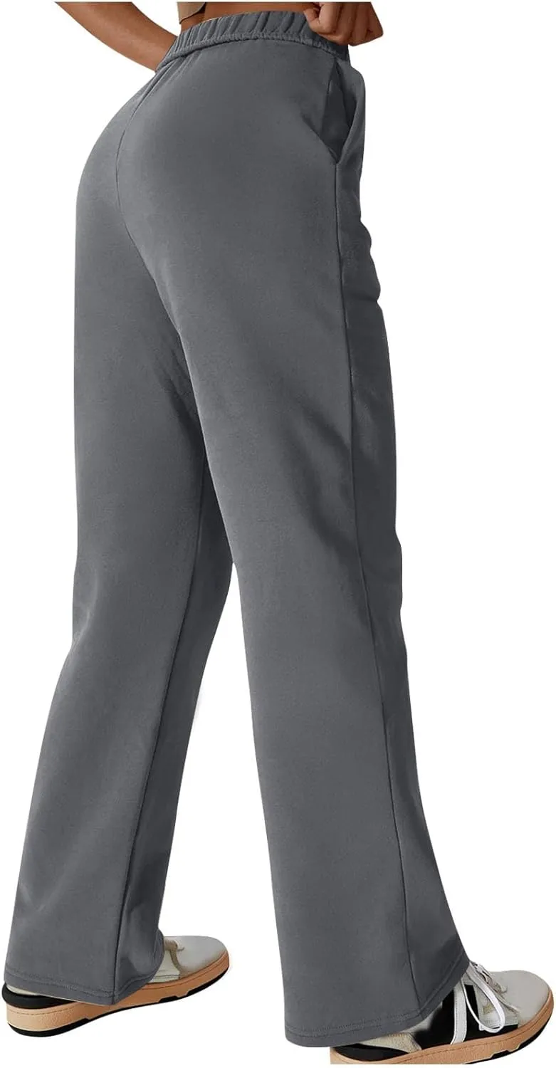 Comfy Straight Leg Pants for Women High Waisted Solid Color Lounge Trousers Pants with Pockets Casual Sweatpants