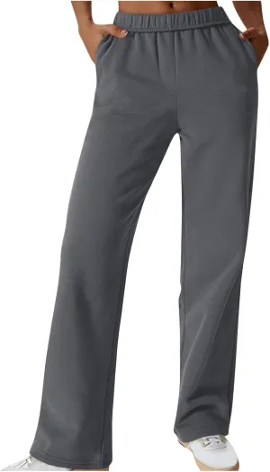 Comfy Straight Leg Pants for Women High Waisted Solid Color Lounge Trousers Pants with Pockets Casual Sweatpants