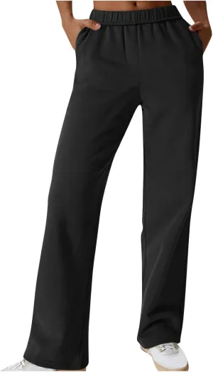 Comfy Straight Leg Pants for Women High Waisted Solid Color Lounge Trousers Pants with Pockets Casual Sweatpants