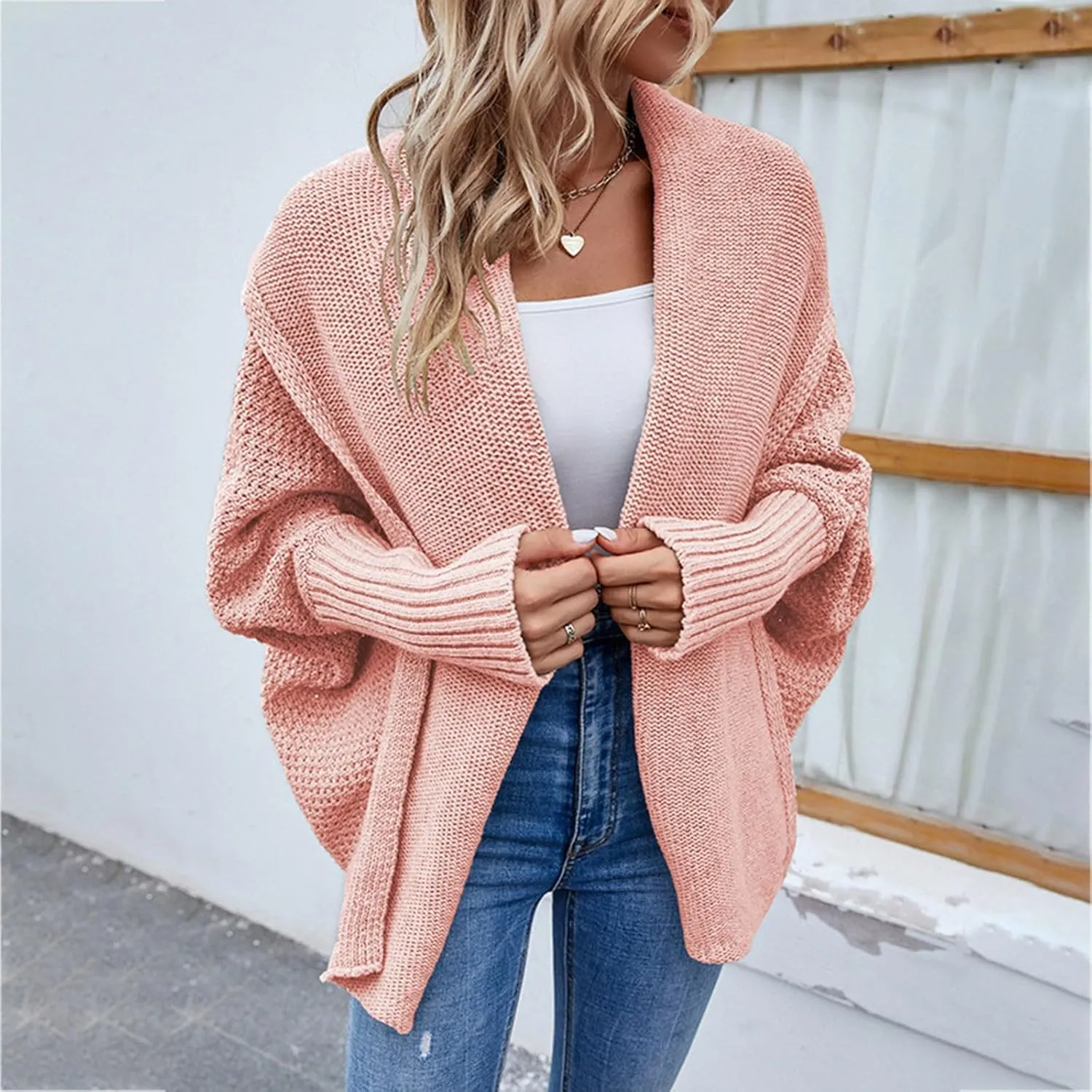 cooki Women's Kimono Batwing Cable Knitted Slouchy Oversized Wrap Cardigan Sweater Fall Fashion Sweater Jackets Outfits