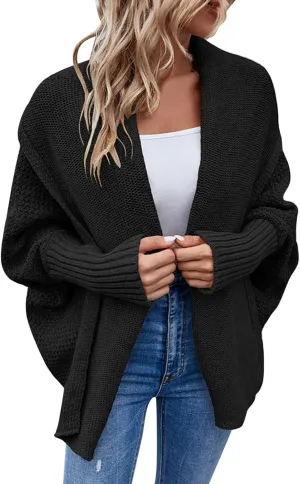 cooki Women's Kimono Batwing Cable Knitted Slouchy Oversized Wrap Cardigan Sweater Fall Fashion Sweater Jackets Outfits